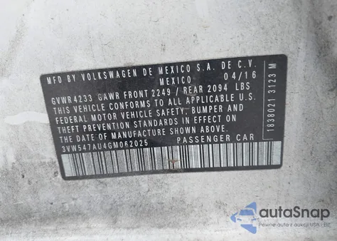 2016 Volkswagen Golf Gti Se W/Performance Package 4-Door z USA, uszkodzony, nr VIN 3VW547AU4GM062025